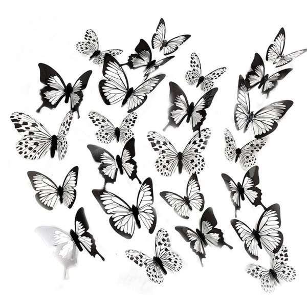 3D sommerfugl veggdekor klistremerker, 48 deler svart sommerfugl hjemmedekor KLB