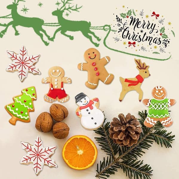 10 st jul kakformar, rostfritt stål bakformar, pepparkaksgubbe, godis, snögubbe
