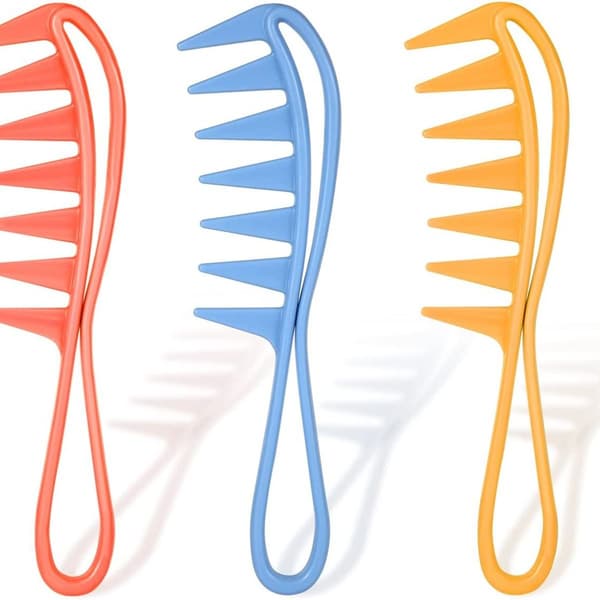3-delad bredtandad kam (orange, blå, rosa)