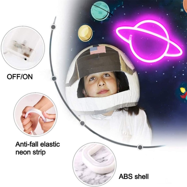 Planet LED Neon-skilt - Nattlys for barn, bursdagsfest, jul, kontorspill, veggdekor - Rosa