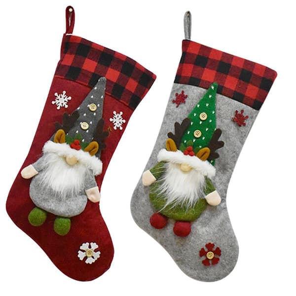 Julstrumpa 2-pack, 3D-tomtar, jultomte, jul, grå + röd KLB