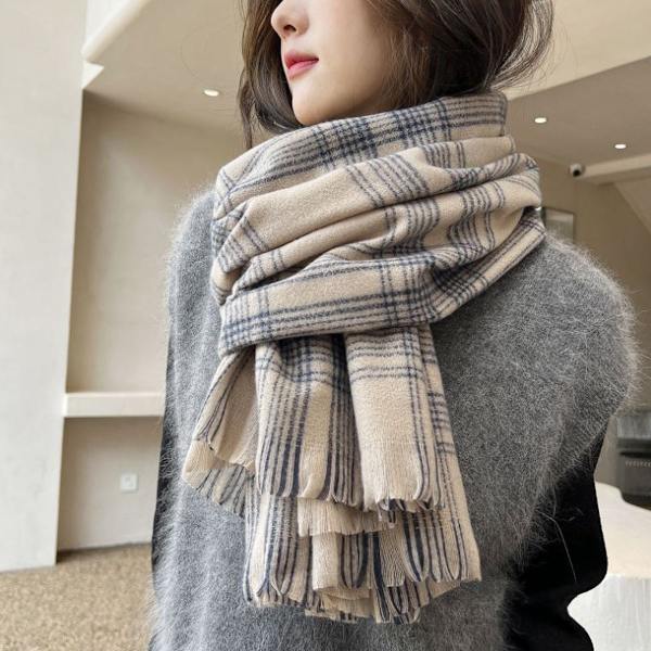 Blødt Vintervarmt Tørklæde Kvinder Cashmere Følelse Stort Tørklæde Klassisk Beige KLB