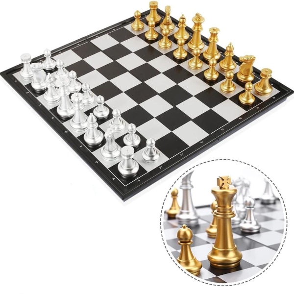 Sjakkspill og damspill Deluxe 2-i-1 sjakk med 36*36 cm magnetisk sammenleggbar KLB
