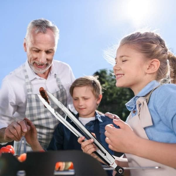 Grilltång, kökstång, rostfritt stål, 2 stycken, matlagningstång, serveringstång i silikon