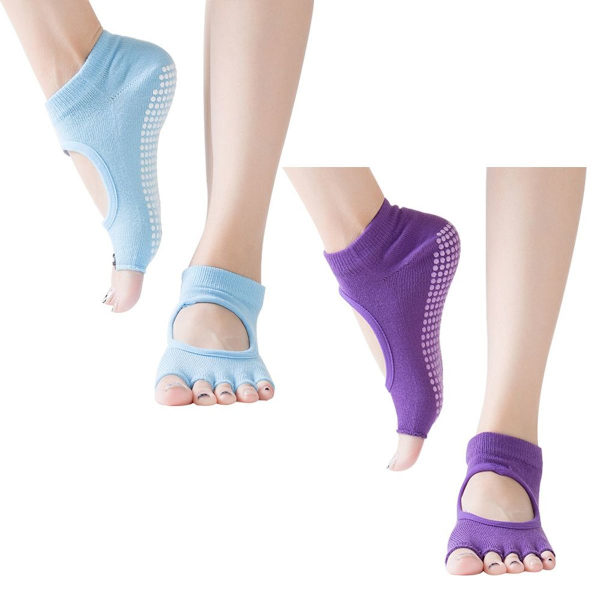 Halvtå Multi Pack - Sklisikre tåsokker for Pilates, lilla + blå KLB