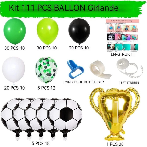 Fotbollsfest Ballongbåge Set Fotbollsballong Festdekoration Inklusive
