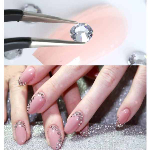 En uppsättning (svart) nagelkonst smycken 12 rutnät Fancy Heart Star Shape Diamond Flat Back Crystal Rhinestones med pincett för nagel- och ansiktskonst, Deco