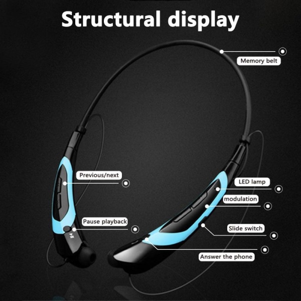 Bluetooth headphones, wireless Bluetooth 4.0 collar blue