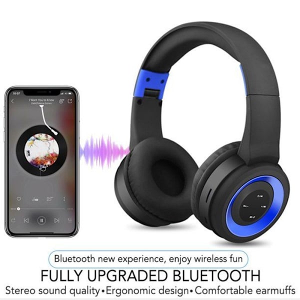 Bluetooth-headset trådløst headset støjreduktion foldbart blåt sort