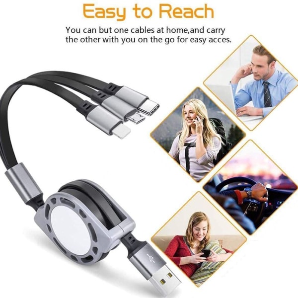 3-in-1-latauskaapeli, [3A/1M/2kpl] joustava yleiskäyttöinen USB-kaapeli, iP C-tyypillä