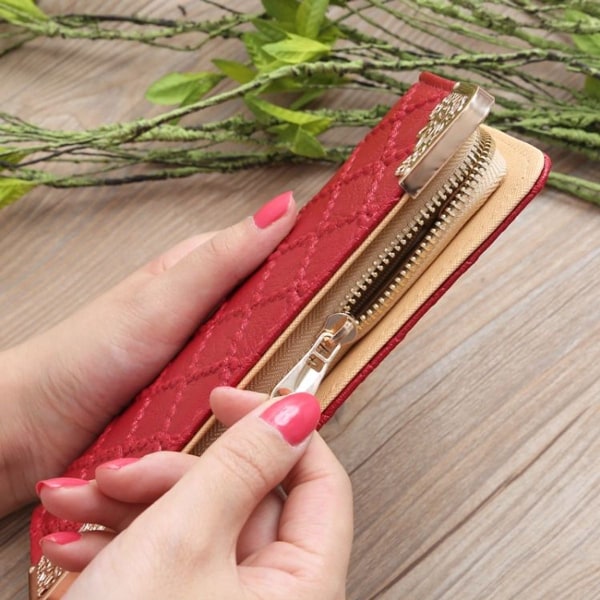 Kvinde Lang Pung Embossed Diamond Retro Mønster Multi Card Clutch (Gummi Jern
