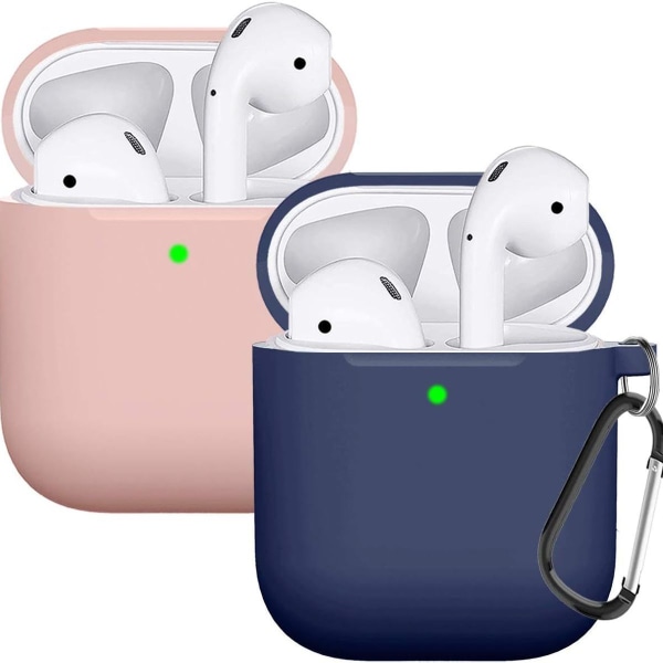 Airpods skal beskyttende etui er kompatibel med den lyserøde/mørkeblå