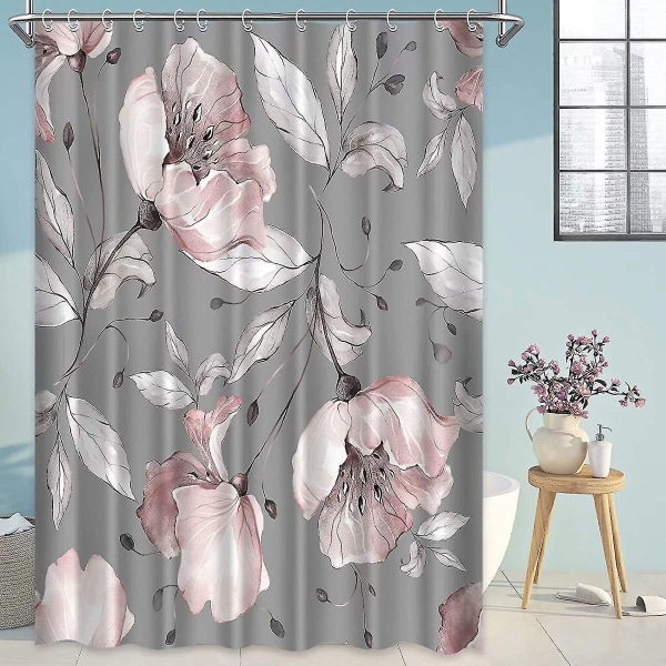 Blommiga duschdraperier för badrum, duschdraperi med rosa blommor