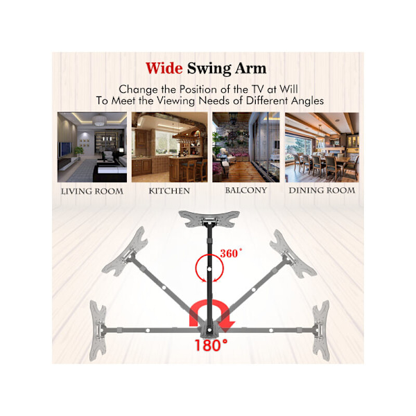 26-55 tommers TV-veggfeste, TV-veggfeste holder opptil 30 kg, justerbar, vipper (+5°, -12°) og forlenger, Vesa-feste for flat/buet TV KLB