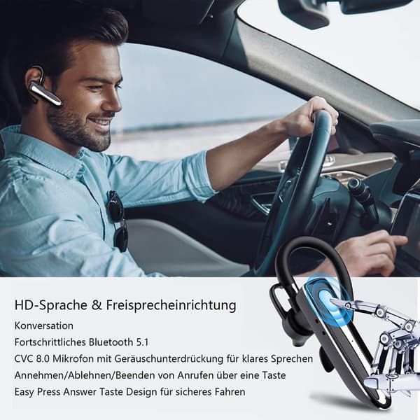 Bluetooth-headset med mikrofon, håndfri trådløst headset, mobiltelefon i øret med