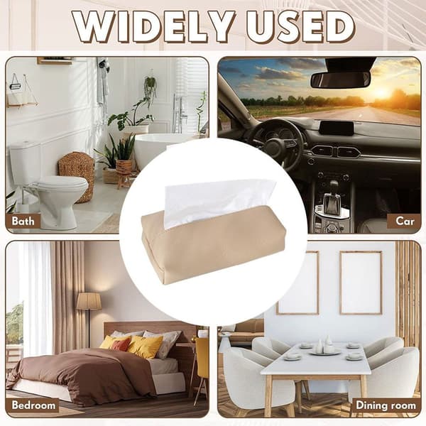 Rektangulär näsdukslådeöverdrag, läder näsdukslådehållare, näsduk beige