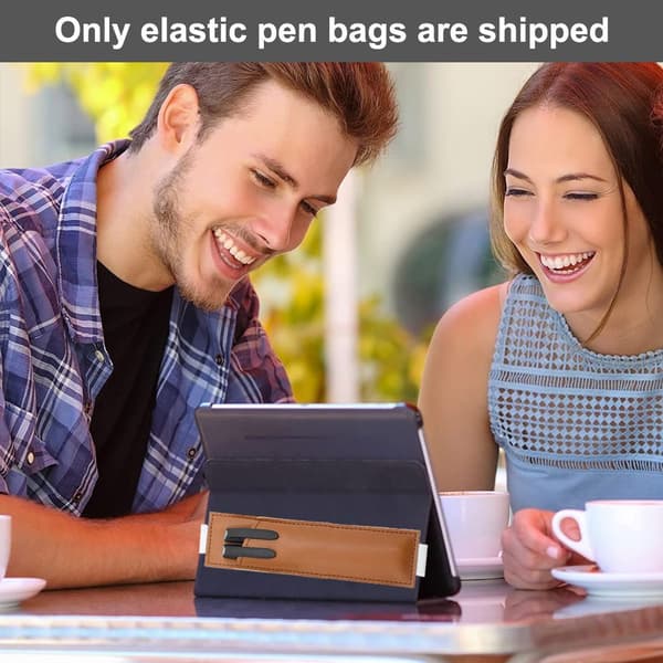 3-pack pennhållare, pennfodral i läder, elastiskt ljusbrunt