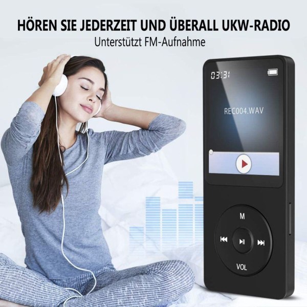 AGPTEK MP3-spelare Bluetooth 5.0 Sport 32GB med 1,5 tums TFT-hörlurar