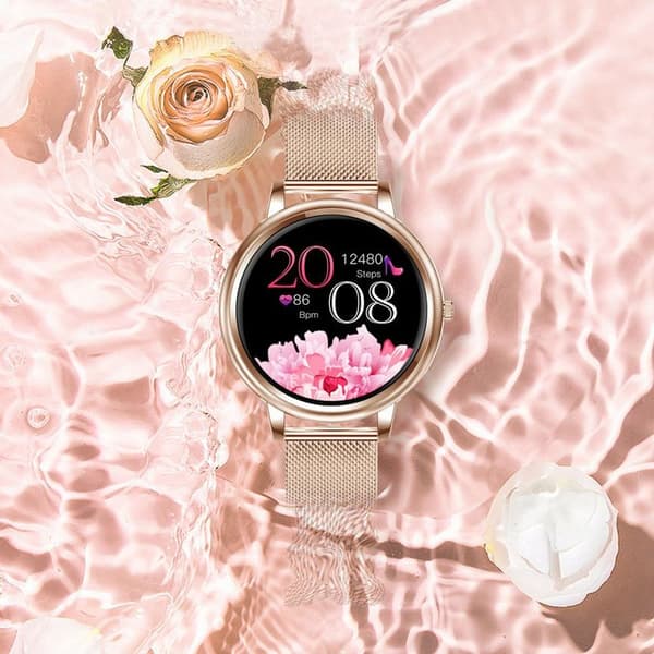 Smartwatch til kvinder med telefonfunktion 1,32 tommer HD fuld touchscreen, guld