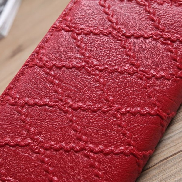 Lång plånbok dam präglad diamant retromönster med multi clutchväska (röd)