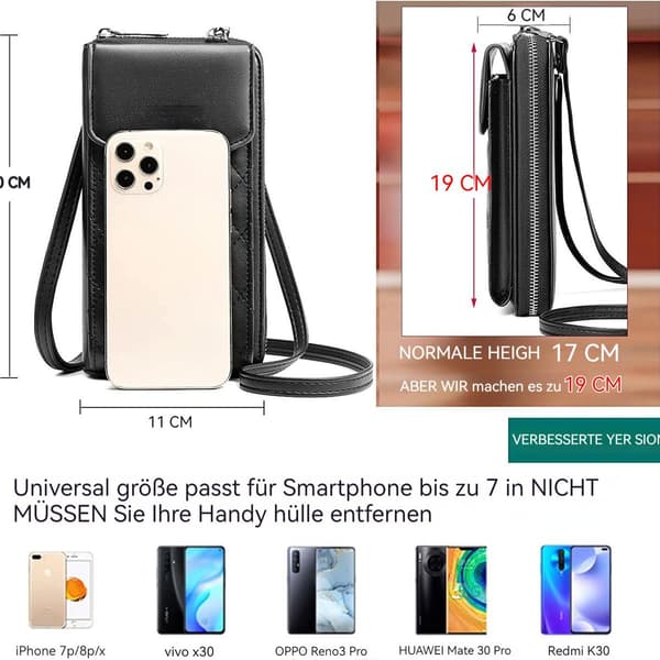 Liten mobiltelefon axelväska, läderbroderi mobiltelefonfodral med