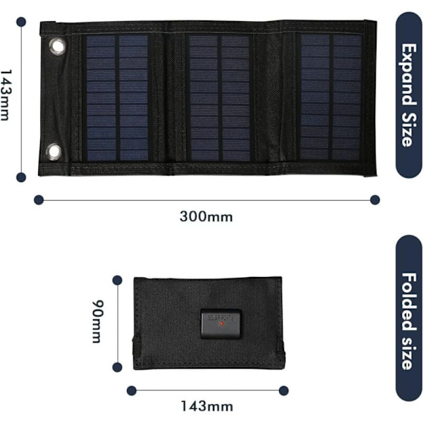 8W hopfällbar solcellsladdare utomhus vattentät solpanel polykristallin solpanel med 5V USB-portar för iPhone iPad Samsung Galaxy etc KLB