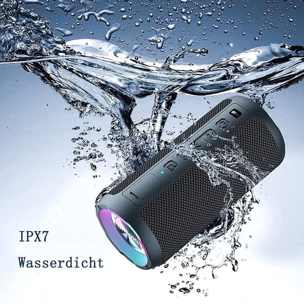 Bærbar trådløs Bluetooth-højttaler. LED-lys, IPX7 30 timer
