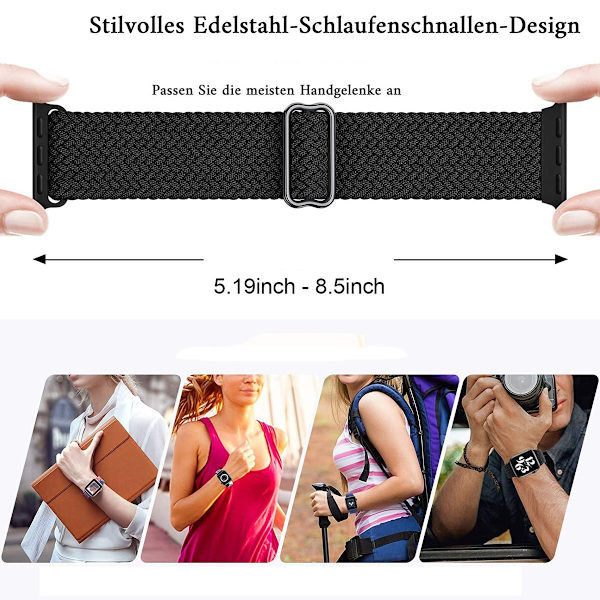 Punottu Solo Loop -ranneke, yhteensopiva Apple Watch -hihnan kanssa 38 mm, 40