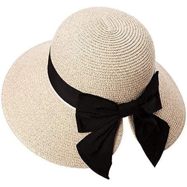 Sort foldbar damehat, sommerhat, bredskygget solhat, hagerem