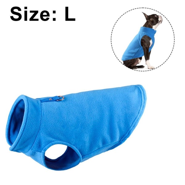 Warm Pullover Fleece Dog Jacket with O-Ring Leash - Winter Blue