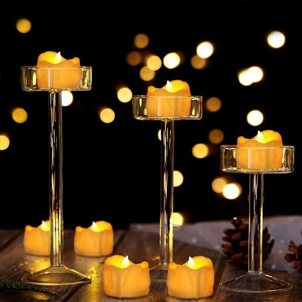 LED-lys, sett med 12 flammefrie LED-lys med timer, flimrende flamme LED-lys til jul, påske, bryllup, fest (varm hvit) KLB