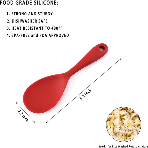 Serveringsske, Silikoneske til ris, Skeer til riskoger, Køkkenredskaber til trykkoger, Moste kartofler eller mere (2 stk., Rød)