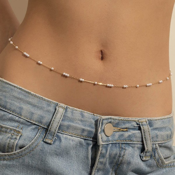 Pearl Belly Body Chains Guld Midja Chain Beach Bikini Fashion Body Smycken Tillbehör för kvinnor och flickor