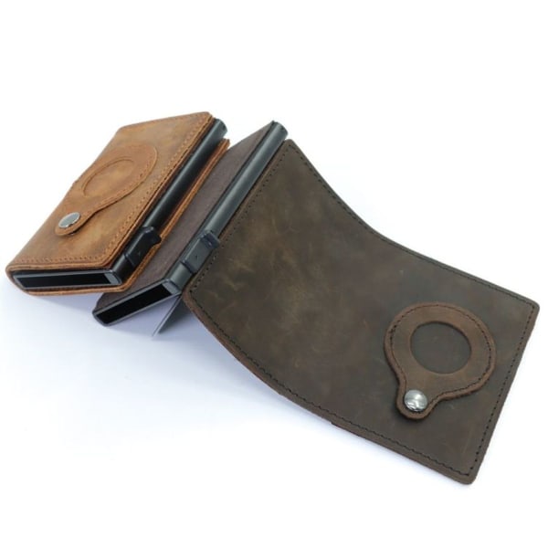 Stöldskyddsplånbok för herrkorthållare för AirTag (Craft Leather Brown