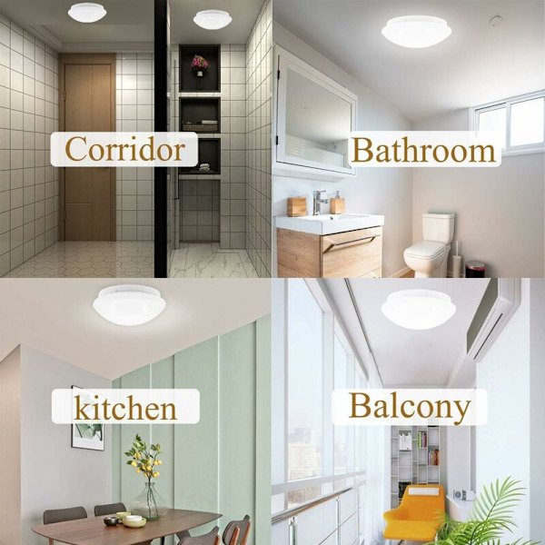 LED-taklampe 12W φ220mm IP44 4500K Naturlig hvit 1080lm Belysning WC, bad, korridor KLB