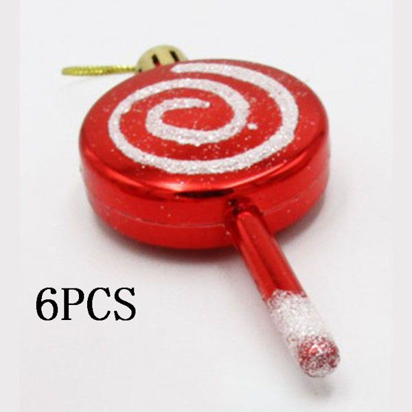 Paket med 6 julgodis-lollipop-prydnader 10 cm splitterfri glitter KLB