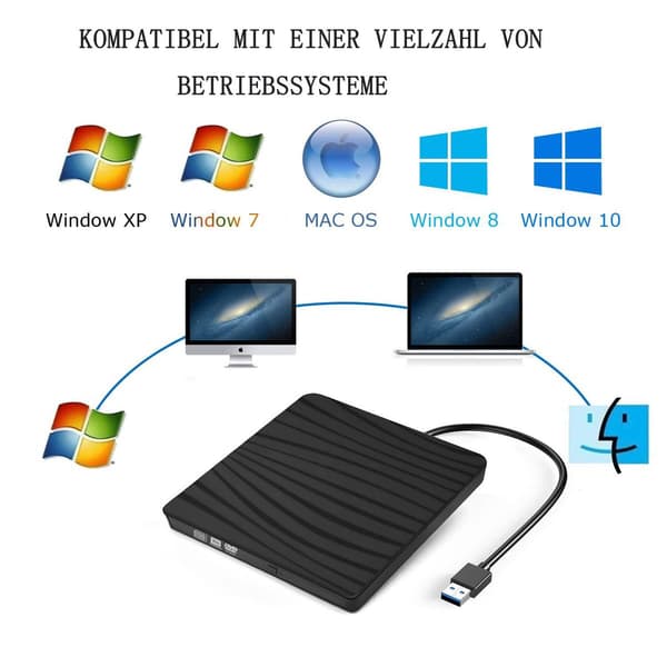 Extern DVD-enhet, USB 3.0 & Type-C bärbar CD DVD + / -RW brännare optisk KLB