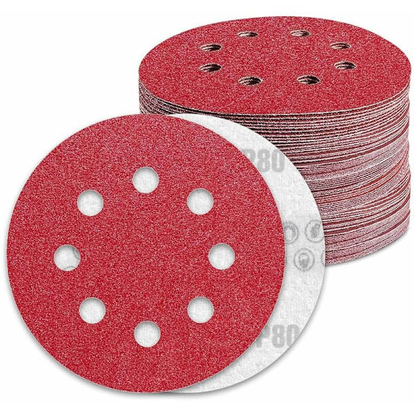 Slippappar 125mm Korn 80 Sandpapper 100 Stycken 8 Hål Slippapper för Excenterslip KLB