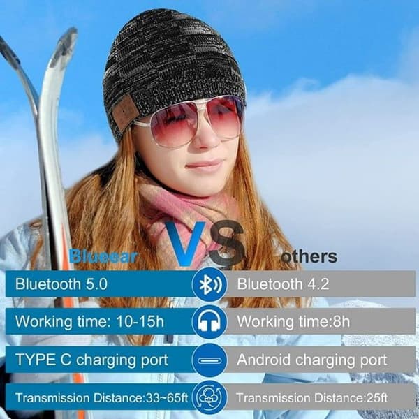 Bluetooth Toque Beanie Musik Vinterhatte til Mænd Kvinder med MIC Op til 15 Timer KLB