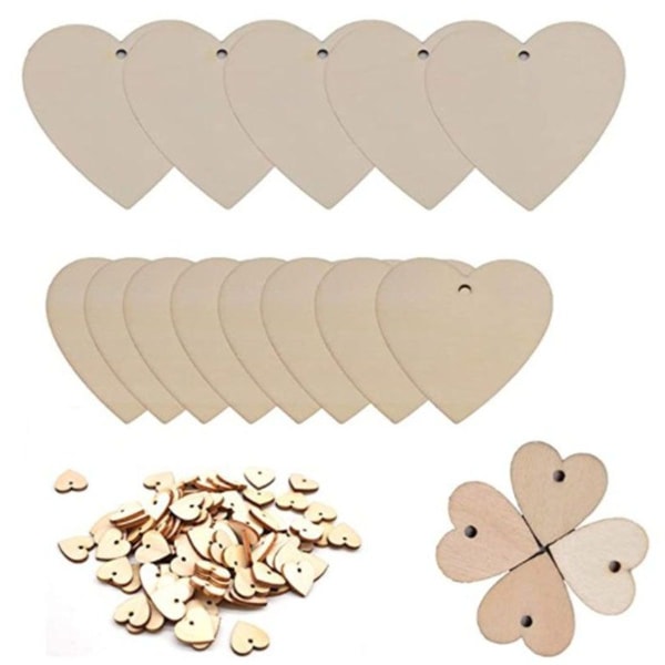 Pack of 100 wooden heart decorations, wooden heart, 80 mm with twine for wedding DIY