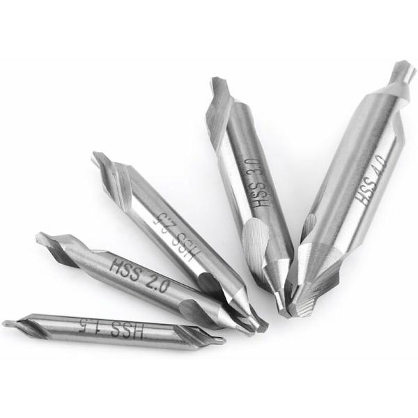 5 stk. centerbor med dobbelt ende, 60 grader, 1,5/2,0/2,5/3,0/4,0 mm, KLB
