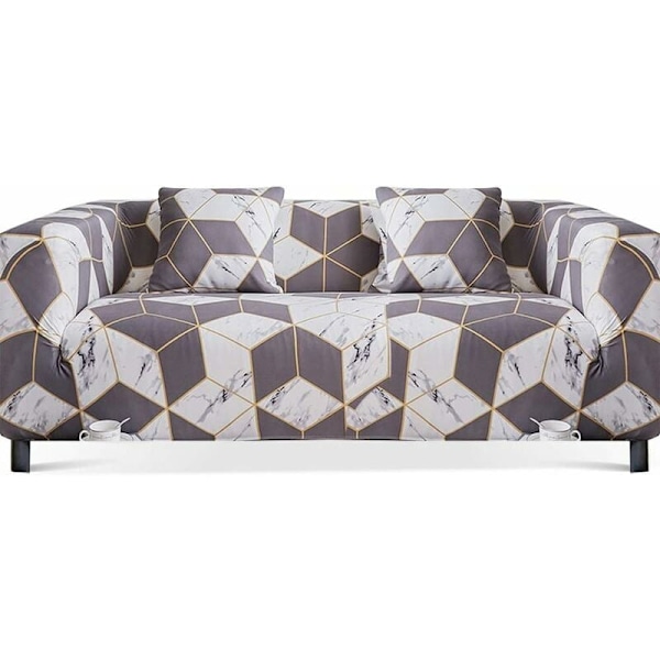Strækbar Sofaovertræk Universal Elastisk Trykt Sofaovertræk Møbelbeskytter (Heather White, 4 Seater 235-300cm) KLB