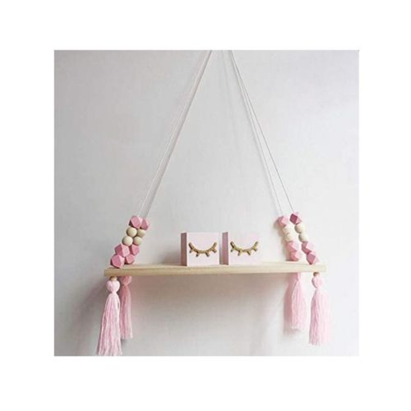 Puinen helmi-tupsu-kelluva hylly mänty, prinsessatyylinen seinähylly-keinu