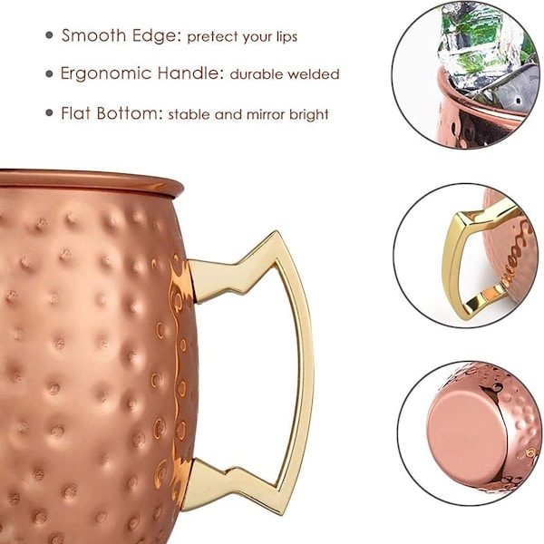 Bartilbehør i rustfrit stål til cocktailglas, Moscow-glas, kobberglas, nøgen