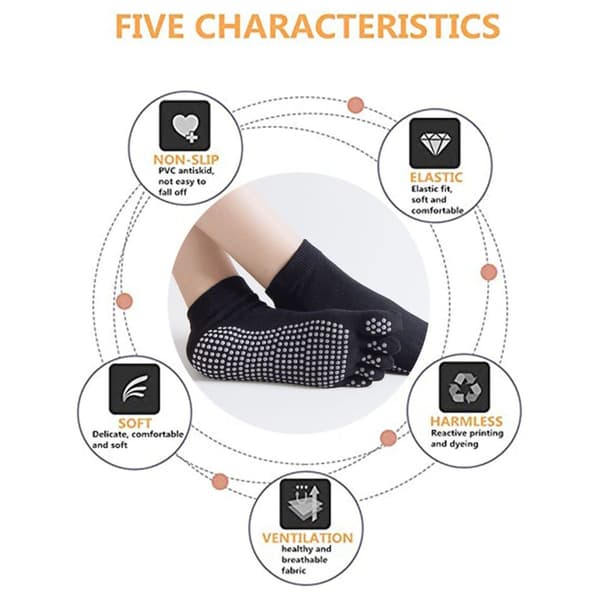 Yogasokker til mænd og kvinder - Full Toe Non Slip Black KLB