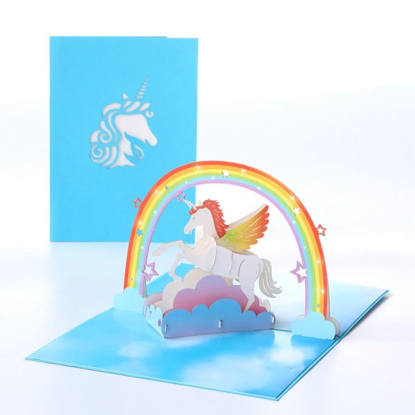 3D-syntymäpäiväkortti, valmistujaiskortti, muistokortti, yksisarvinen ja sateenkaari ponnahduskortti, kirjekuorella