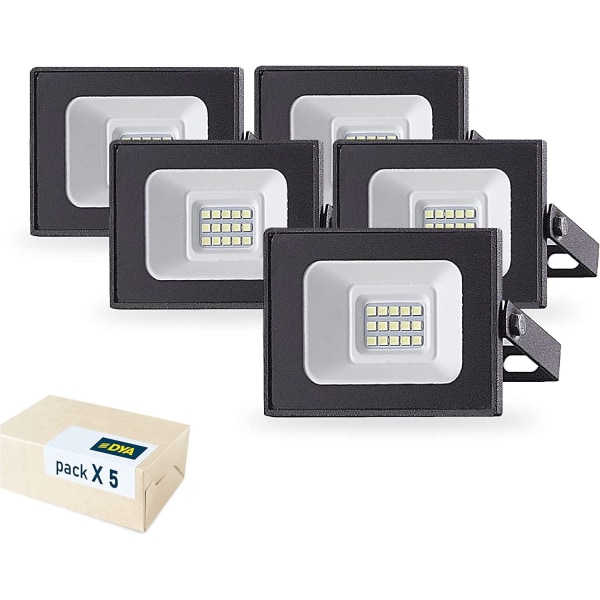 Paket med 5 FloodLIGHT LED-strålkastare för utomhusbruk IP65 10 W 800 lumen, kallt ljus 6 000 K