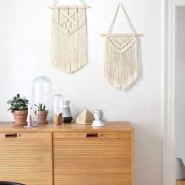 Mkouo Set med 2 Macrame Väggkonst Vävd Väggdekoration KLB