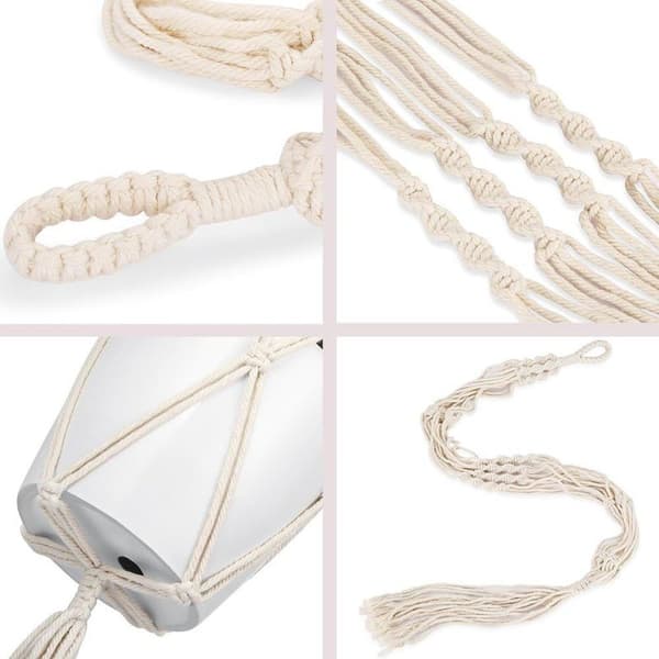 3-pack macramé krukväxthängare och 3 krokar för inomhus- och utomhusbruk