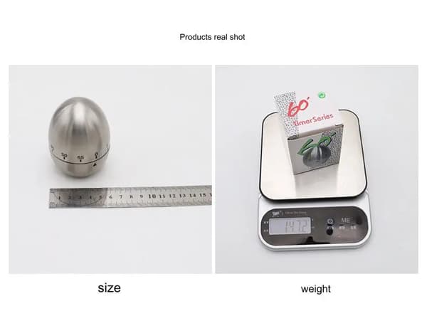 Mekanisk kjøkkenklokke eggtimer i rustfritt stål sølv